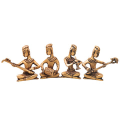 Handcrafted Brass Musician Set 4 Sculpture Traditional Musical Figurine Decorative Orchestra Idol for Home Decor, Pooja &amp; Gifting, Gold, 4 Inch, 1 Piece