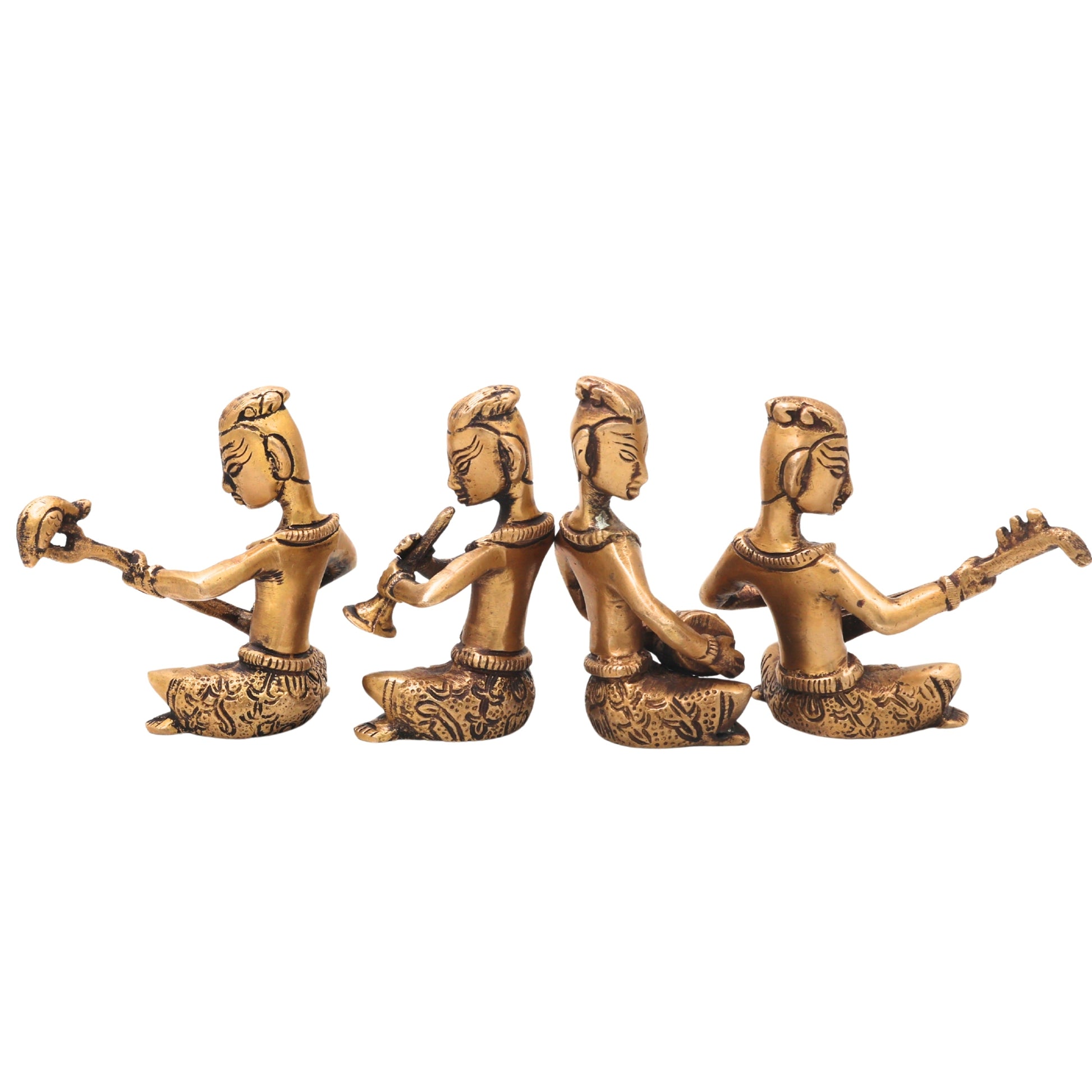 Handcrafted Brass Musician Set 4 Sculpture Traditional Musical Figurine Decorative Orchestra Idol for Home Decor, Pooja &amp; Gifting, Gold, 4 Inch, 1 Piece