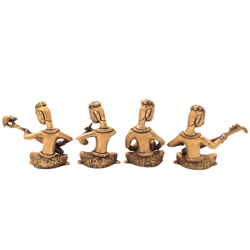 Handcrafted Brass Musician Set 4 Sculpture Traditional Musical Figurine Decorative Orchestra Idol for Home Decor, Pooja &amp; Gifting, Gold, 4 Inch, 1 Piece