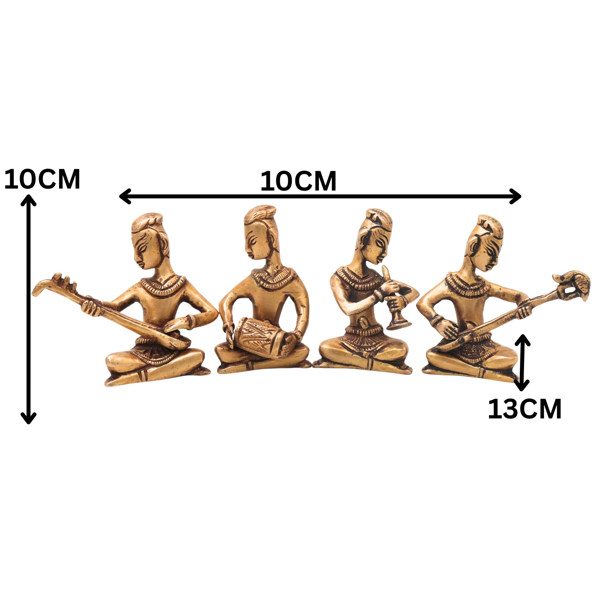 Handcrafted Brass Musician Set 4 Sculpture Traditional Musical Figurine Decorative Orchestra Idol for Home Decor, Pooja &amp; Gifting, Gold, 4 Inch, 1 Piece