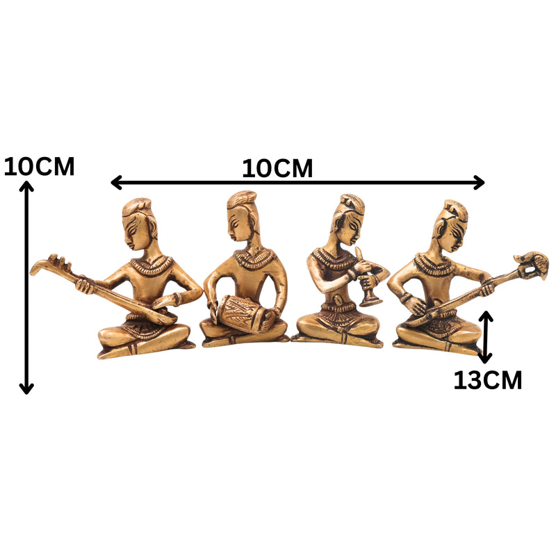 Handcrafted Brass Musician Set 4 Sculpture Traditional Musical Figurine Decorative Orchestra Idol for Home Decor, Pooja &amp; Gifting, Gold, 4 Inch, 1 Piece