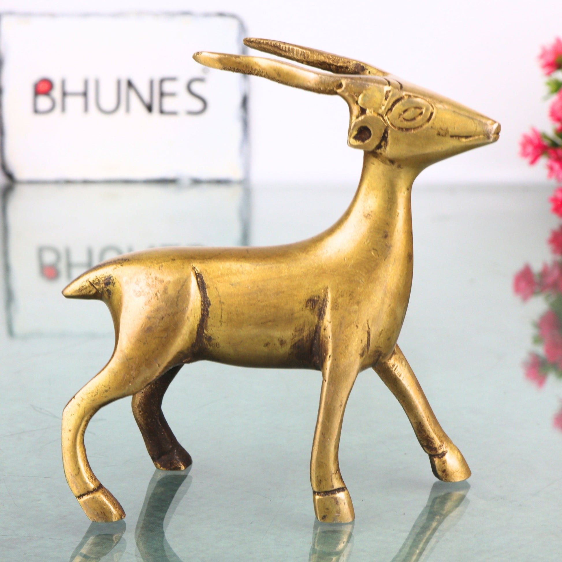 Handcrafted Brass Deer Sculpture for Vastu, Spiritual Decor &amp; Premium Home Decoration, Gold, 4 Inch, 1 Piece