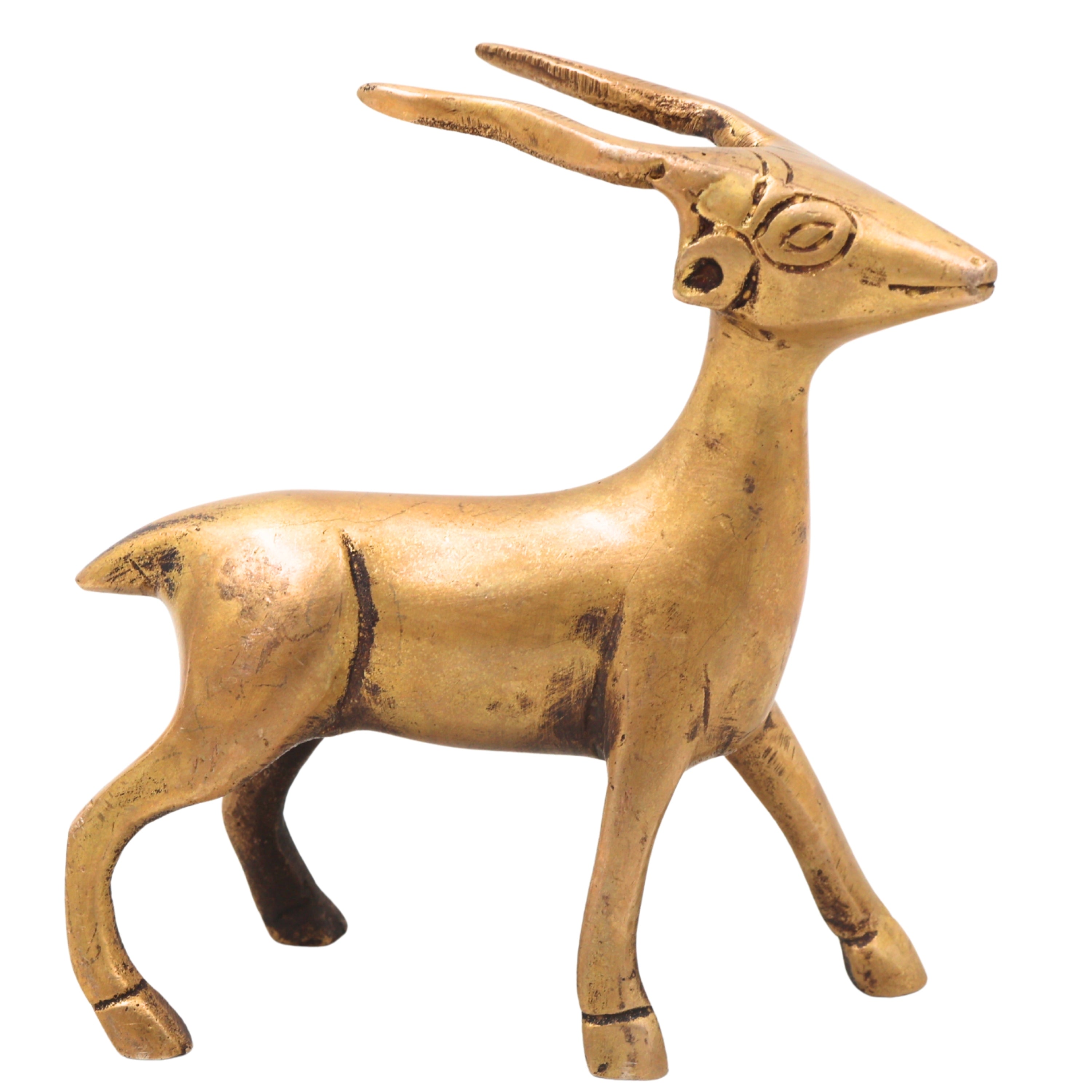 Handcrafted Brass Deer Sculpture for Vastu, Spiritual Decor &amp; Premium Home Decoration, Gold, 4 Inch, 1 Piece