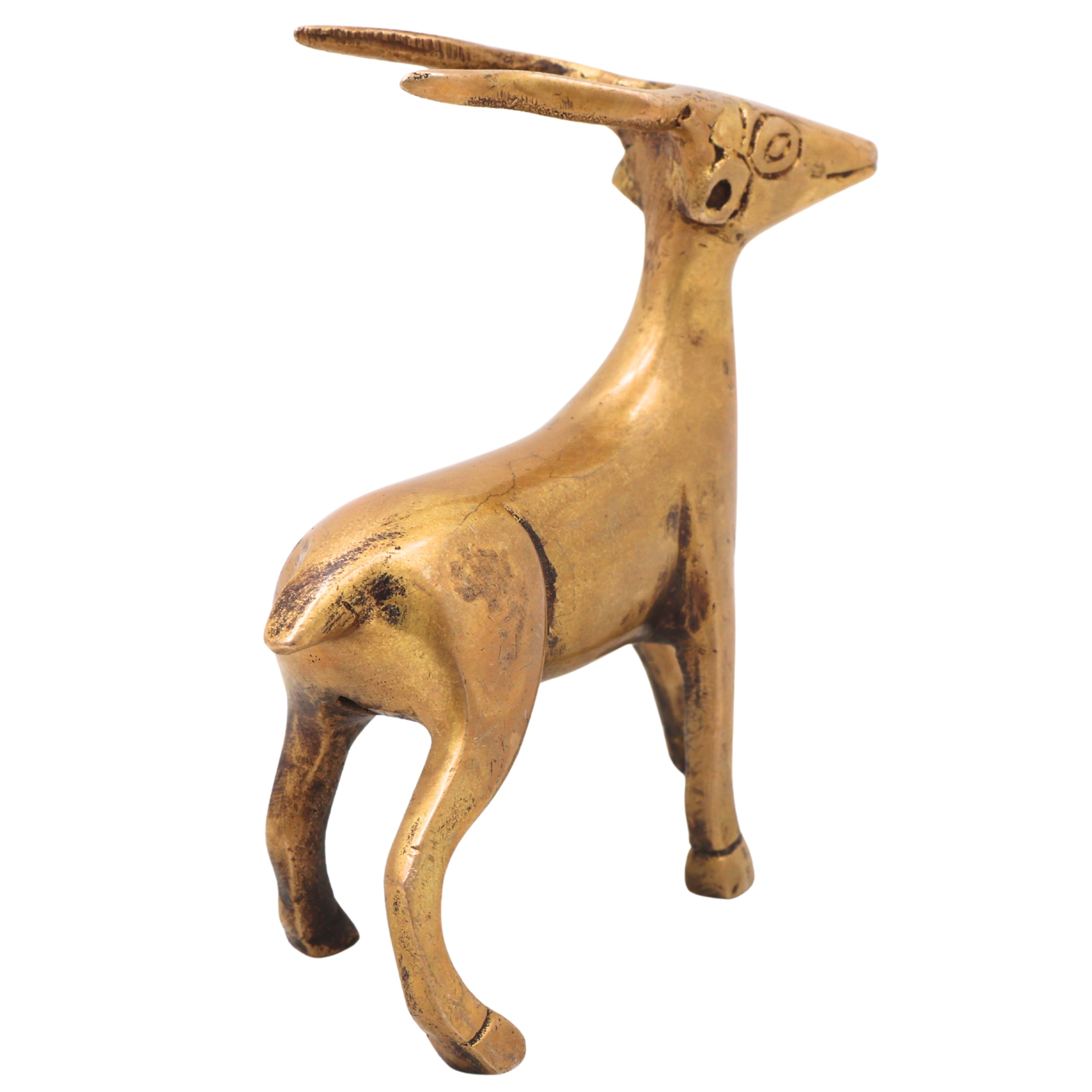Handcrafted Brass Deer Sculpture for Vastu, Spiritual Decor &amp; Premium Home Decoration, Gold, 4 Inch, 1 Piece