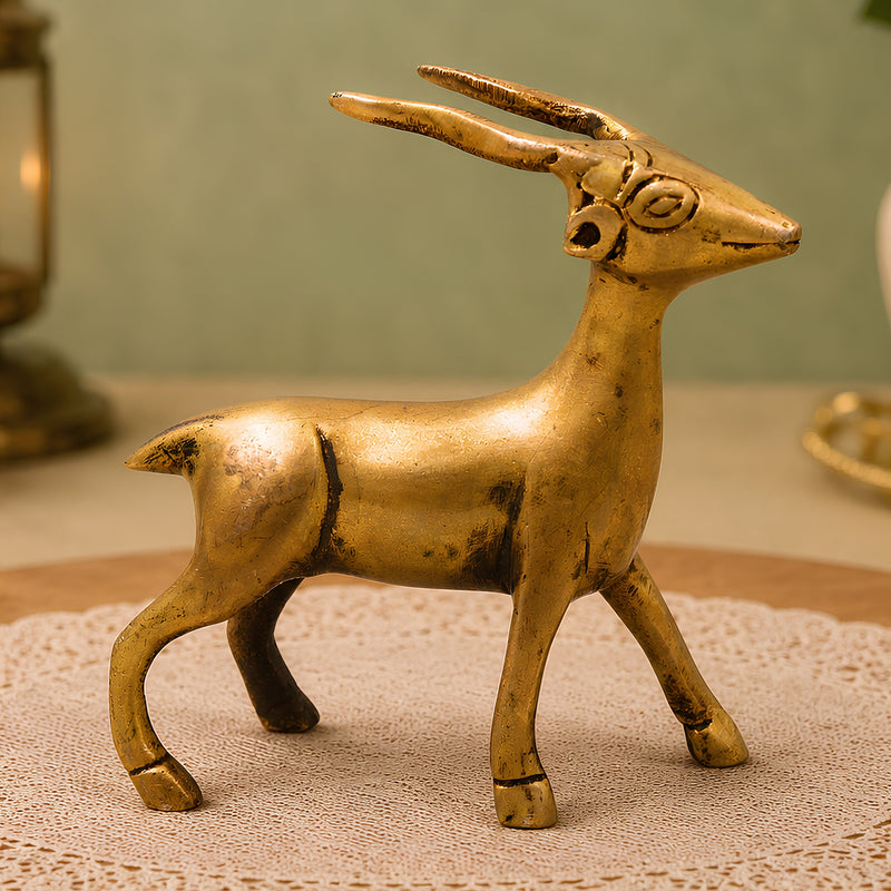 Handcrafted Brass Deer Sculpture for Vastu, Spiritual Decor &amp; Premium Home Decoration, Gold, 4 Inch, 1 Piece