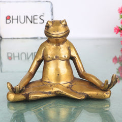 Brass Yoga Frog Sculpture for Meditation, Vastu &amp; Spiritual Home Decor, Gold, 3.5 Inch, 1 Piece
