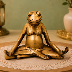 Brass Yoga Frog Sculpture for Meditation, Vastu &amp; Spiritual Home Decor, Gold, 3.5 Inch, 1 Piece