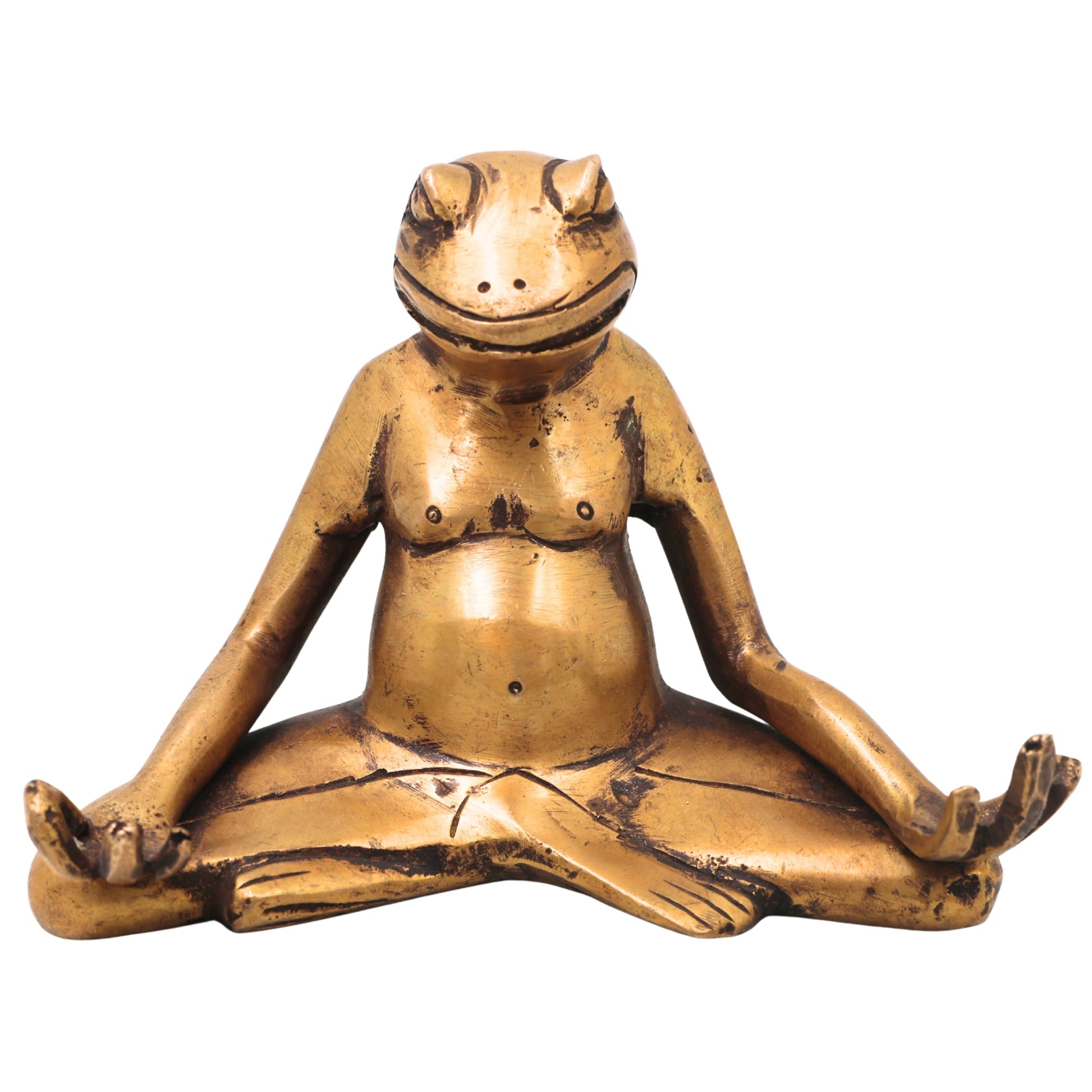 Brass Yoga Frog Sculpture for Meditation, Vastu &amp; Spiritual Home Decor, Gold, 3.5 Inch, 1 Piece