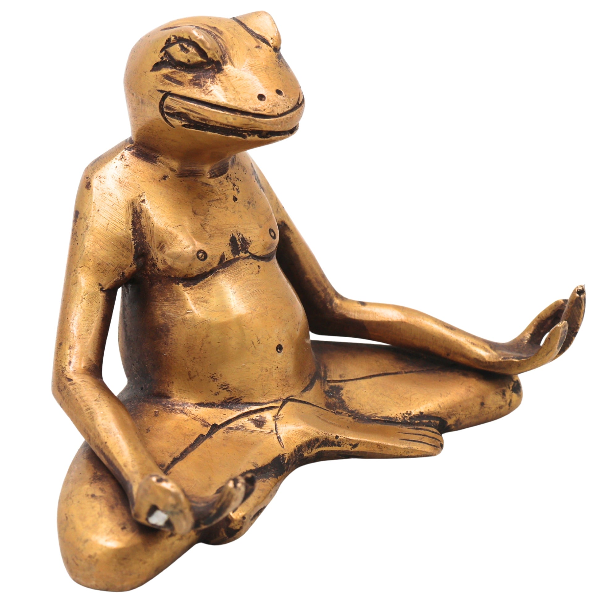 Brass Yoga Frog Sculpture for Meditation, Vastu &amp; Spiritual Home Decor, Gold, 3.5 Inch, 1 Piece