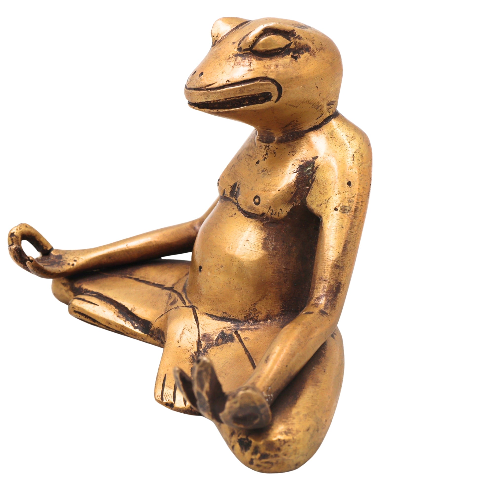Brass Yoga Frog Sculpture for Meditation, Vastu &amp; Spiritual Home Decor, Gold, 3.5 Inch, 1 Piece