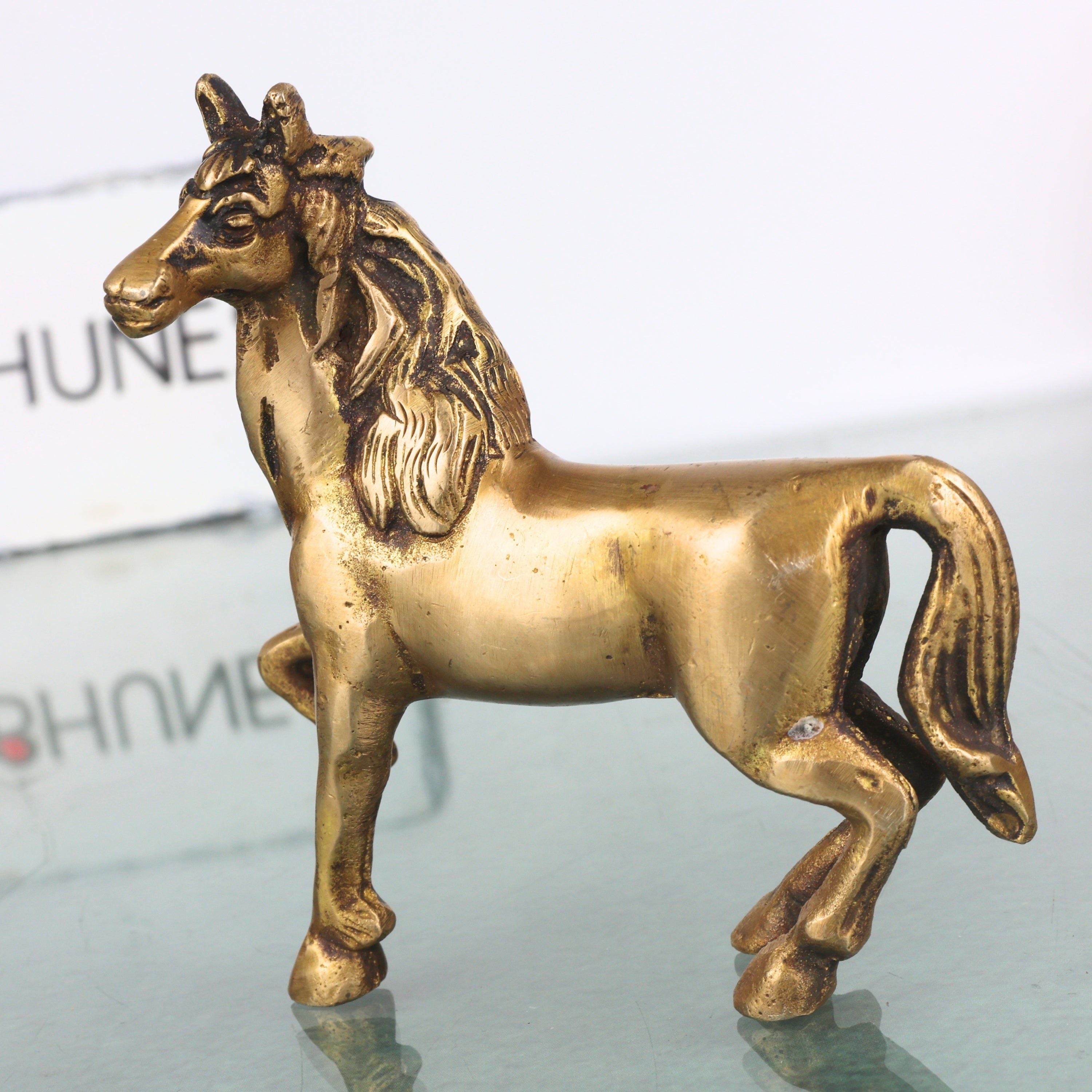 Brass Horse Sculpture for Vastu, Prosperity &amp; Premium Home Decor, Gold, 4 Inch, 1 Piece