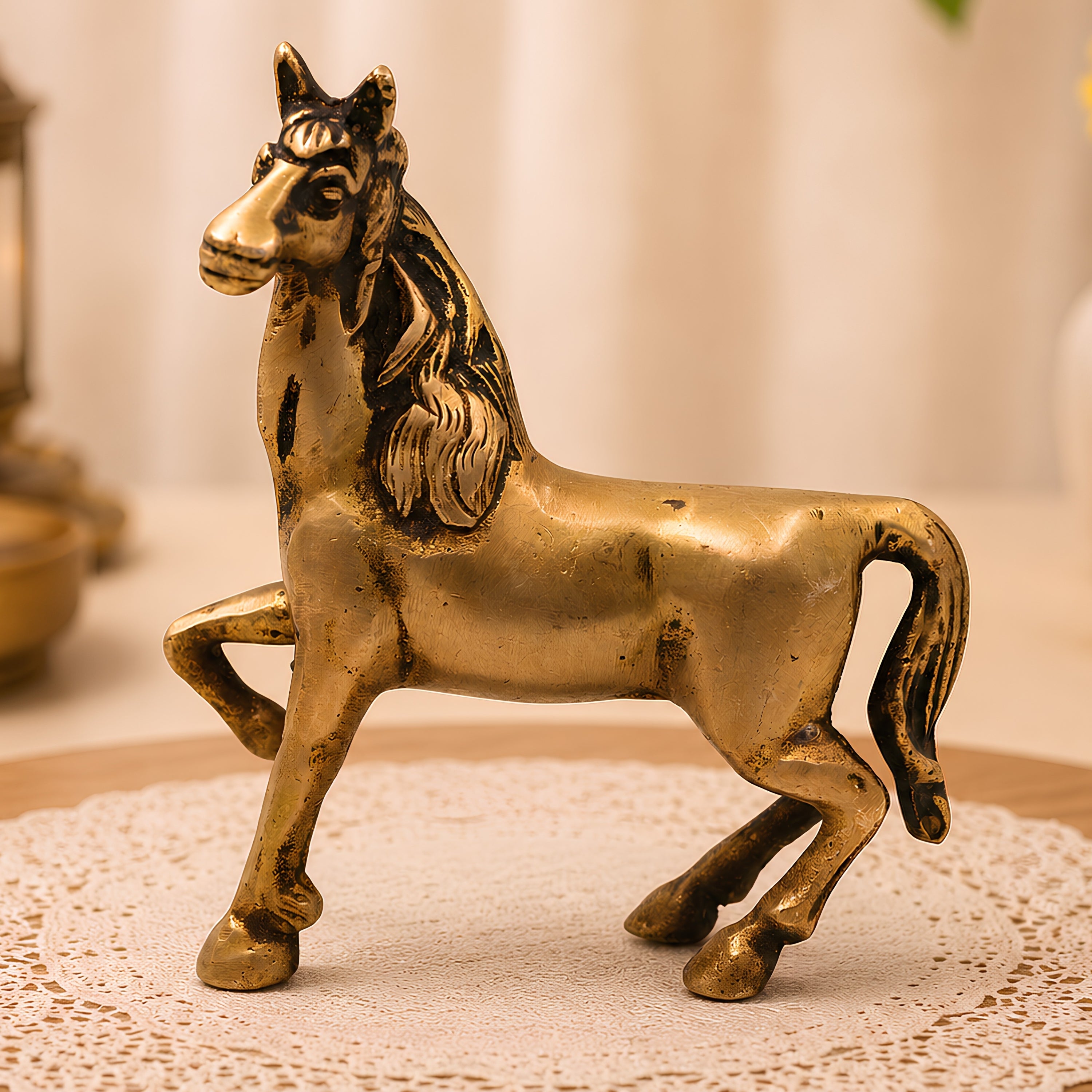 Brass Horse Sculpture for Vastu, Prosperity &amp; Premium Home Decor, Gold, 4 Inch, 1 Piece