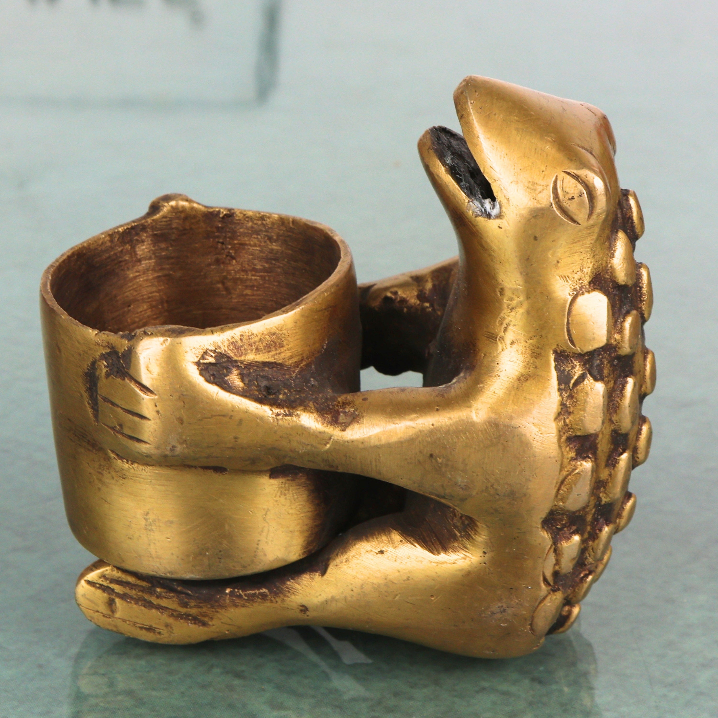 Brass Frog Candle Holder Handmade Traditional Deepam for Pooja Home Decor Vastu & Spiritual Gifting, Gold, 3 Inch, 1 Piece