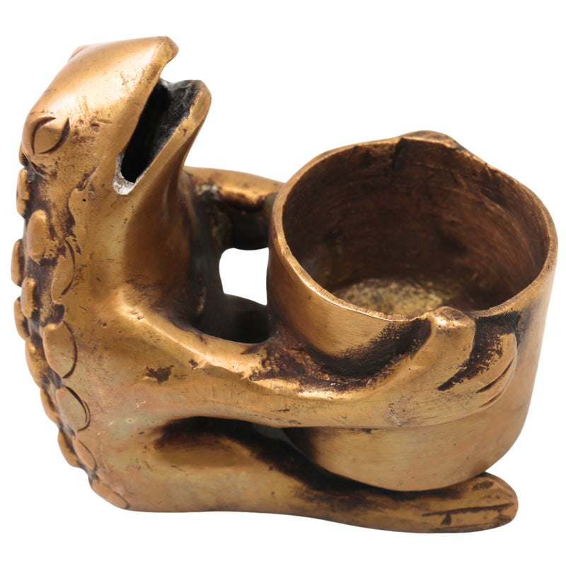 Brass Frog Candle Holder Handmade Traditional Deepam for Pooja Home Decor Vastu & Spiritual Gifting, Gold, 3 Inch, 1 Piece