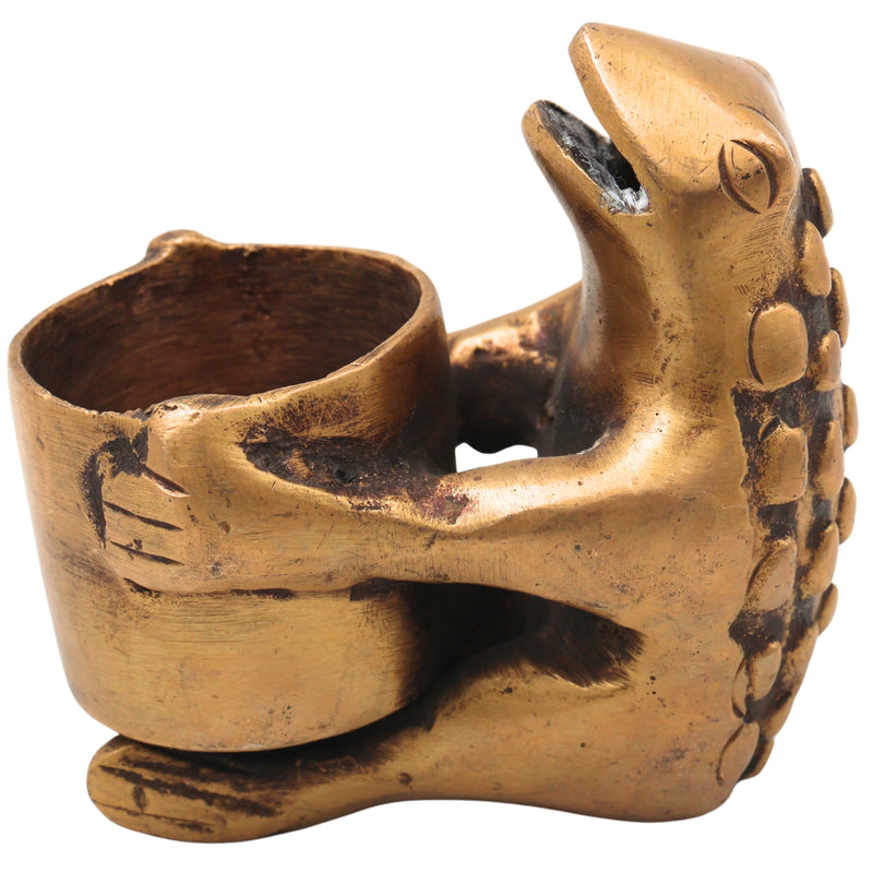 Brass Frog Candle Holder Handmade Traditional Deepam for Pooja Home Decor Vastu & Spiritual Gifting, Gold, 3 Inch, 1 Piece