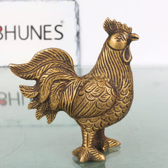 Brass Rooster Murti for Vastu & Home Decor, Handcrafted Traditional Peetal Kukuta Gift Sculpture, Gold, 4 Inch, 1 Piece