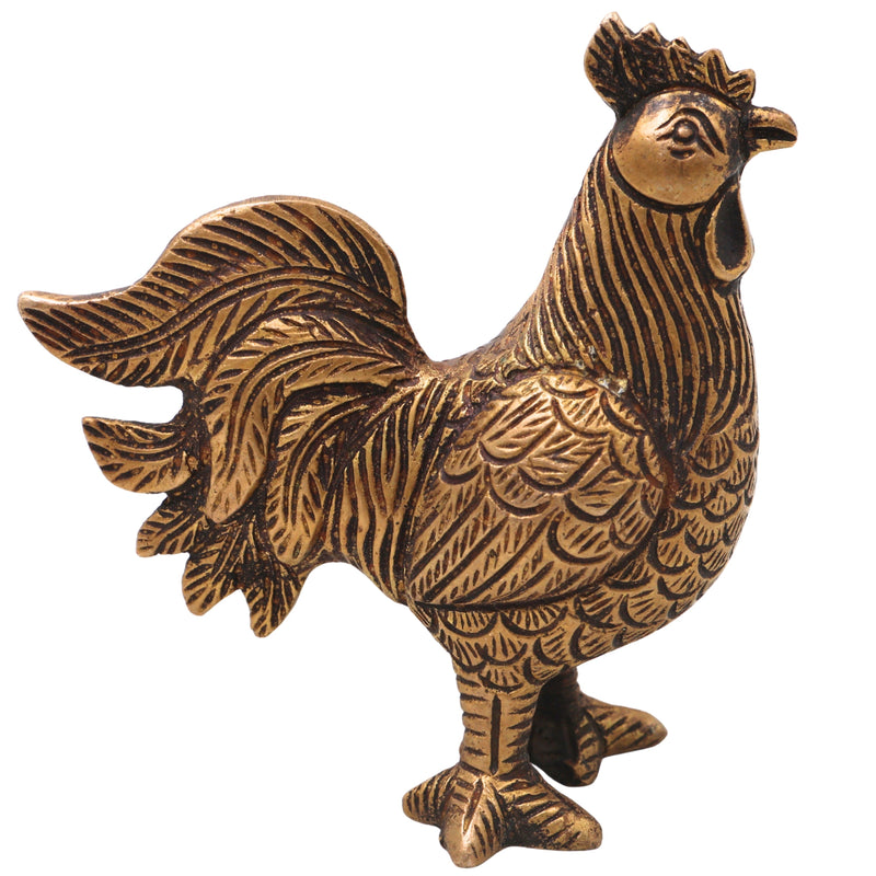 Brass Rooster Murti for Vastu & Home Decor, Handcrafted Traditional Peetal Kukuta Gift Sculpture, Gold, 4 Inch, 1 Piece