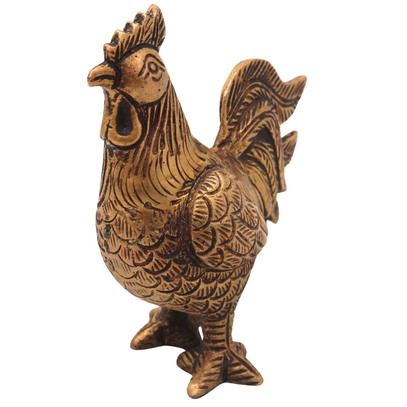 Brass Rooster Murti for Vastu & Home Decor, Handcrafted Traditional Peetal Kukuta Gift Sculpture, Gold, 4 Inch, 1 Piece