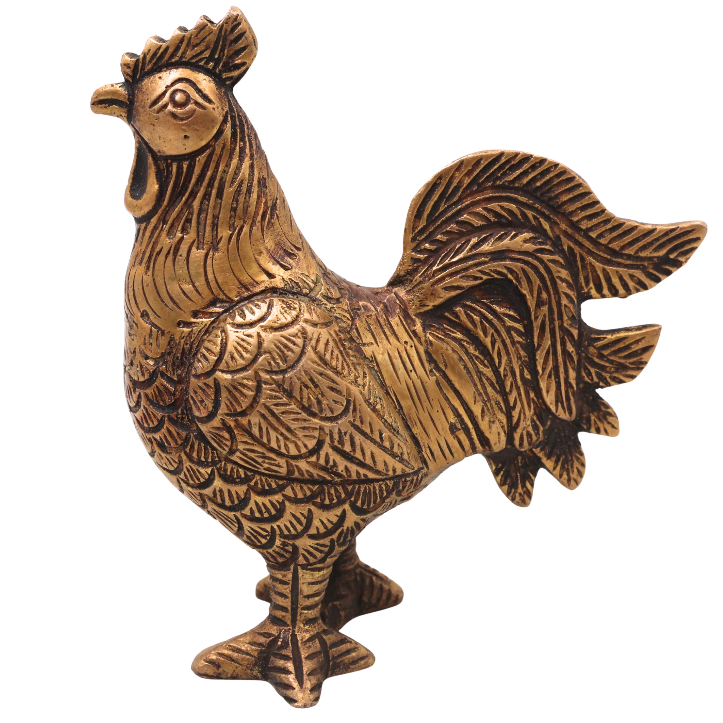 Brass Rooster Murti for Vastu & Home Decor, Handcrafted Traditional Peetal Kukuta Gift Sculpture, Gold, 4 Inch, 1 Piece