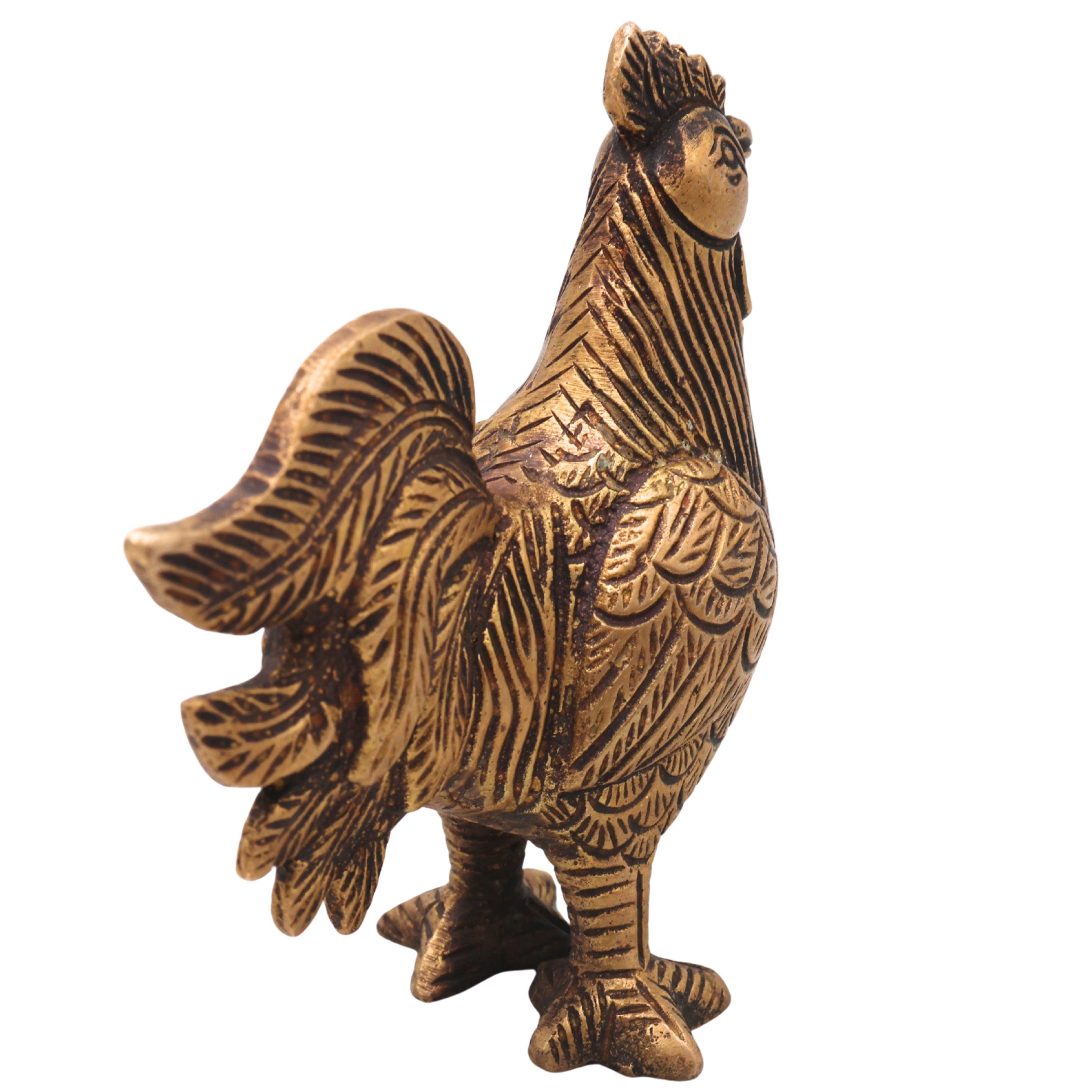 Brass Rooster Murti for Vastu & Home Decor, Handcrafted Traditional Peetal Kukuta Gift Sculpture, Gold, 4 Inch, 1 Piece