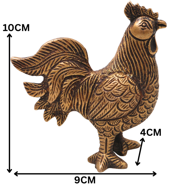 Brass Rooster Murti for Vastu & Home Decor, Handcrafted Traditional Peetal Kukuta Gift Sculpture, Gold, 4 Inch, 1 Piece