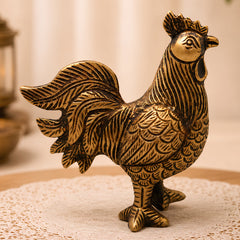 Brass Rooster Murti for Vastu & Home Decor, Handcrafted Traditional Peetal Kukuta Gift Sculpture, Gold, 4 Inch, 1 Piece