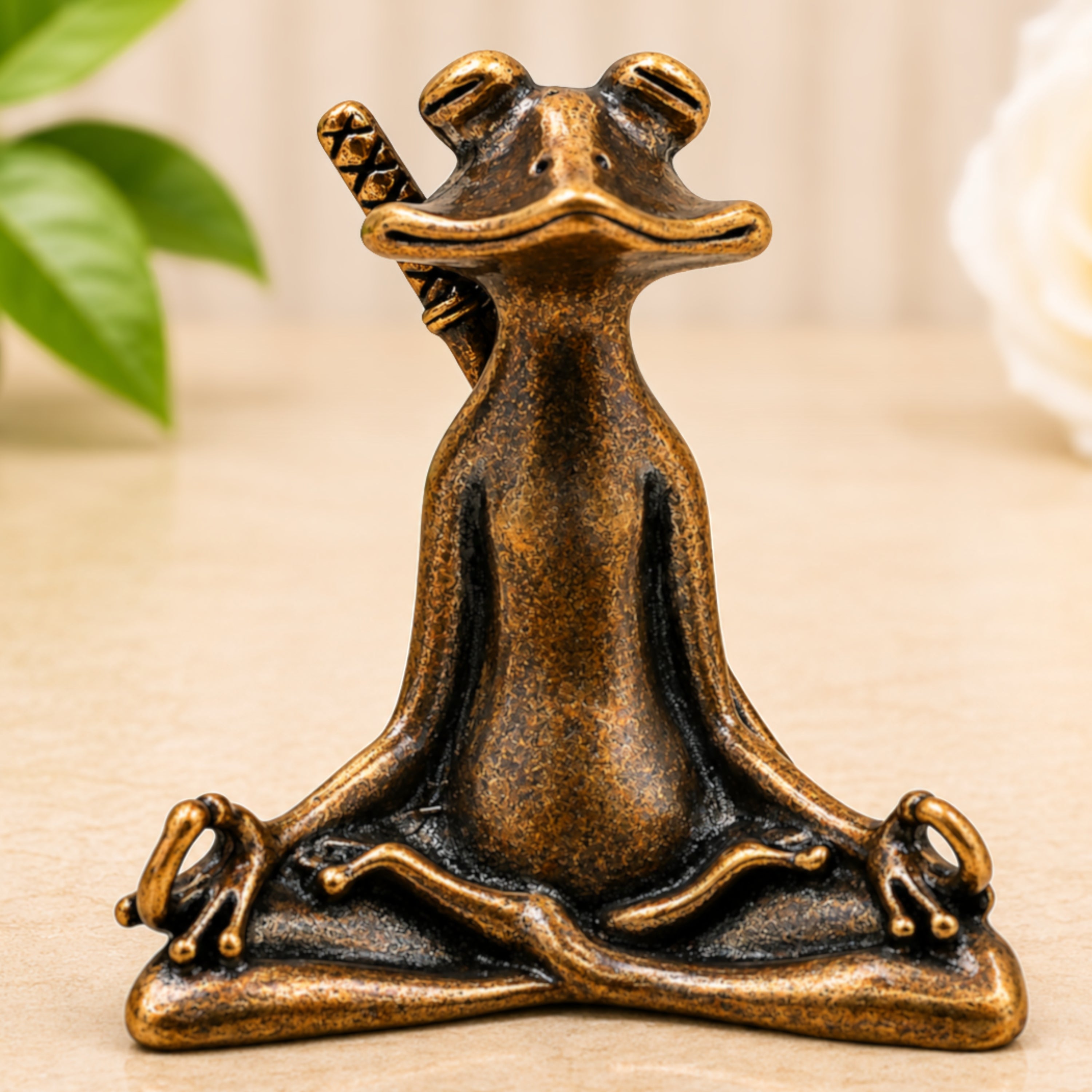 Brass Yoga Frog Sculpture for Vastu, Meditation & Home Decor, Handcrafted Traditional Zen Frog Idol, Gold, 2 Inch, 1 Piece
