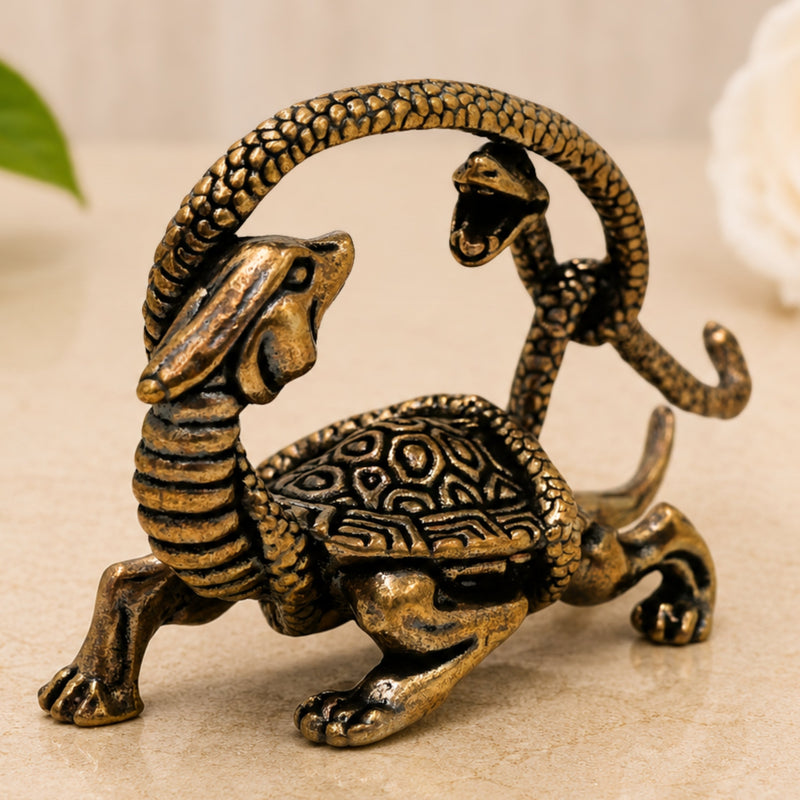 Brass Naag Kurma Tortoise Showpiece for Vastu Pooja Home Decor Gifting Traditional Handcrafted Idol, Gold, 1.5 Inch, 1 Piece