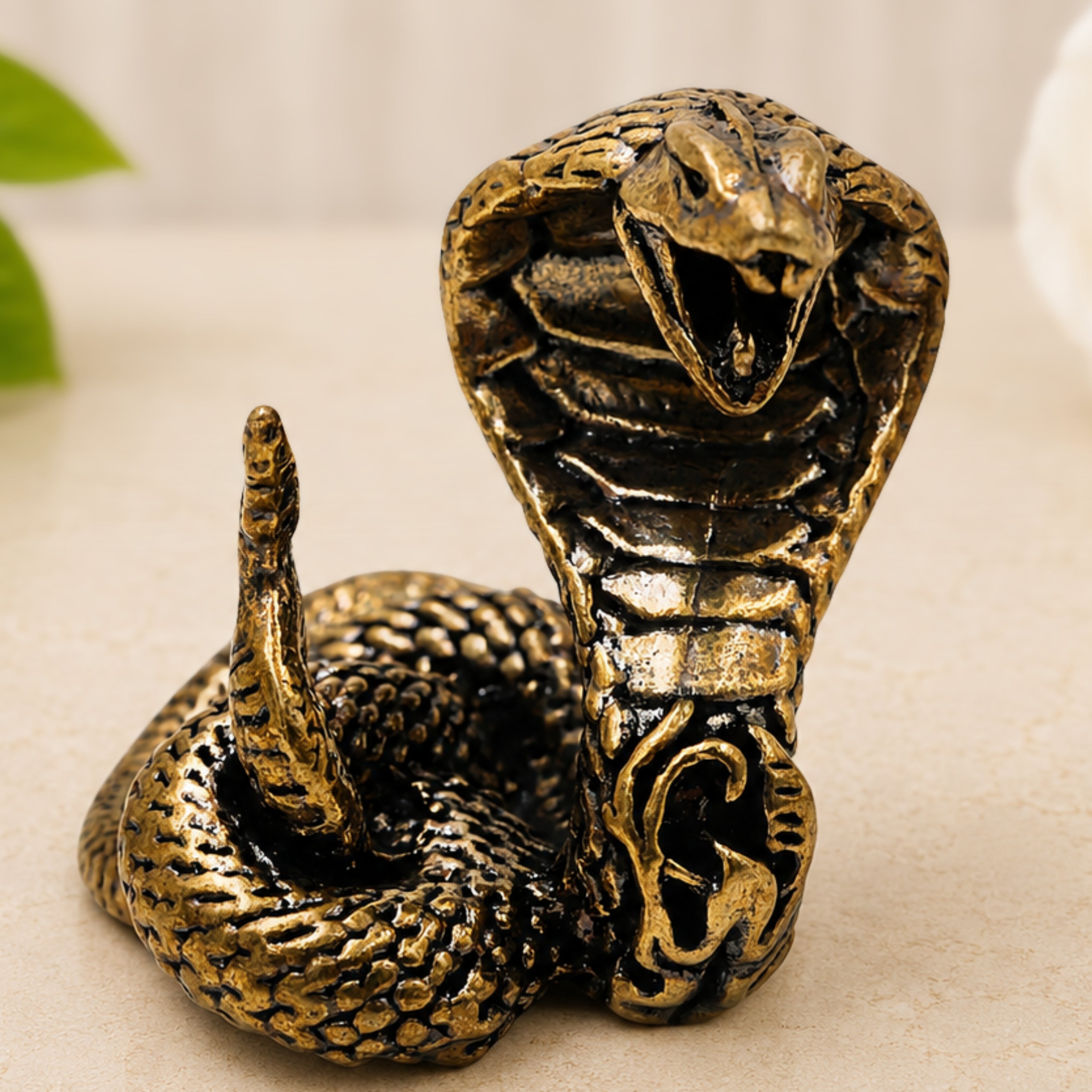 Brass Naga Snake Idol for Pooja, Handcrafted Traditional Sarpa Murti Home Decor & Spiritual Gifting, Gold, 1.5 Inch, 1 Piece