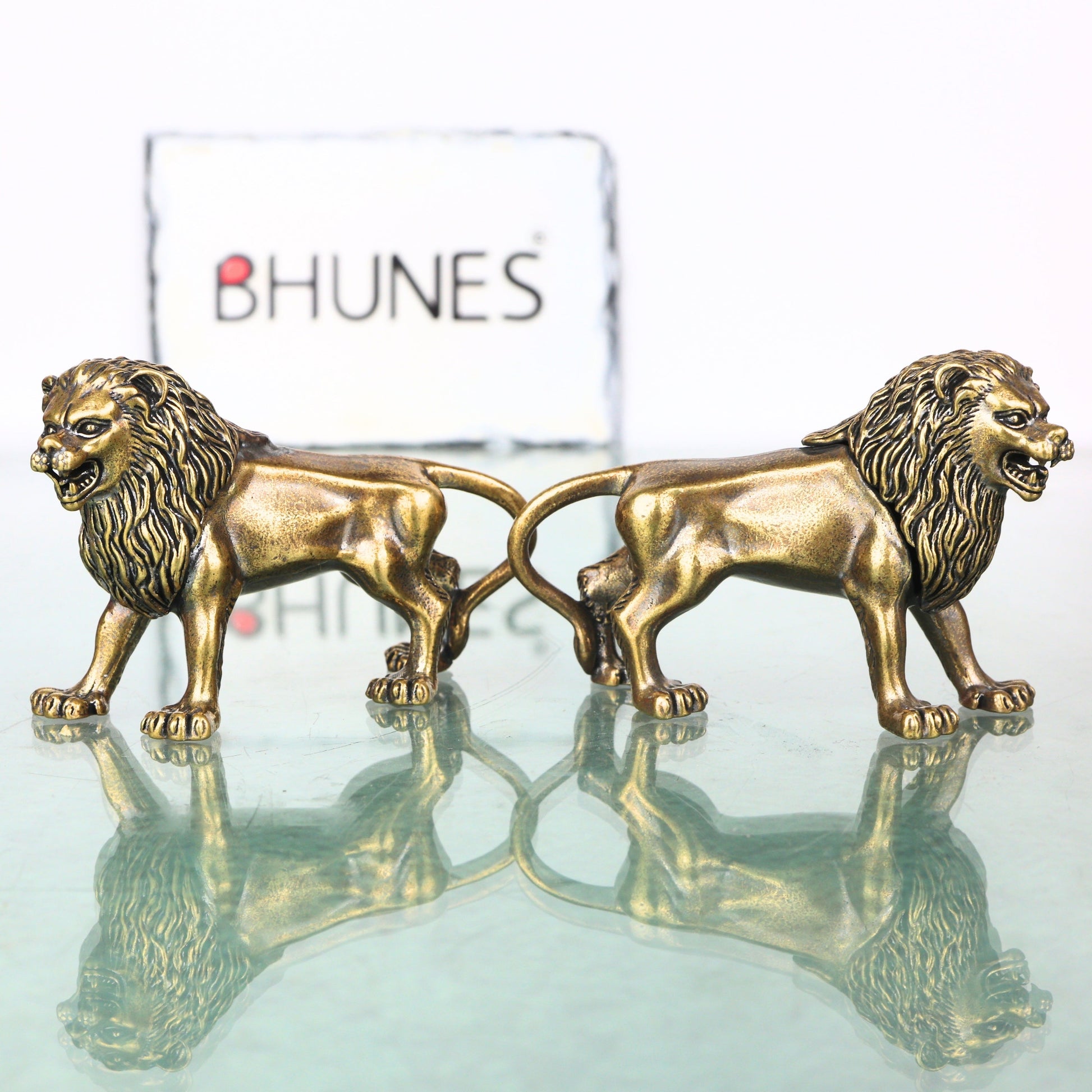 Brass Lion Set of 2 Simha Sculpture Traditional Handcrafted Vastu Pooja Home Decor Gift Statue, Gold, 2 Inch, 1 Piece