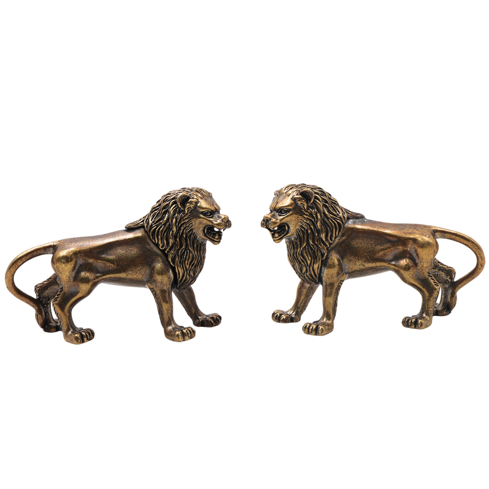 Brass Lion Set of 2 Simha Sculpture Traditional Handcrafted Vastu Pooja Home Decor Gift Statue, Gold, 2 Inch, 1 Piece