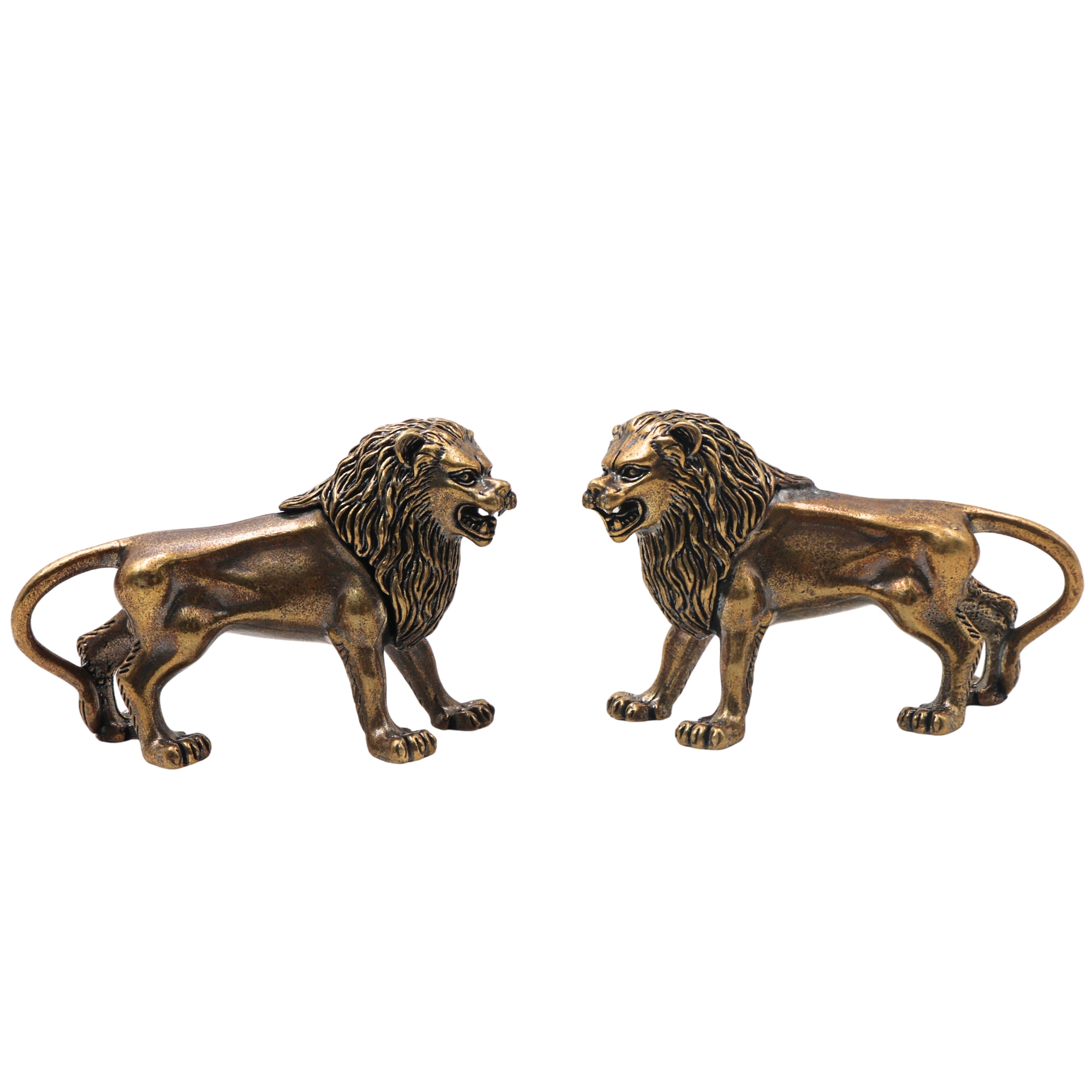Brass Lion Set of 2 Simha Sculpture Traditional Handcrafted Vastu Pooja Home Decor Gift Statue, Gold, 2 Inch, 1 Piece