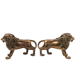 Brass Lion Set of 2 Simha Sculpture Traditional Handcrafted Vastu Pooja Home Decor Gift Statue, Gold, 2 Inch, 1 Piece