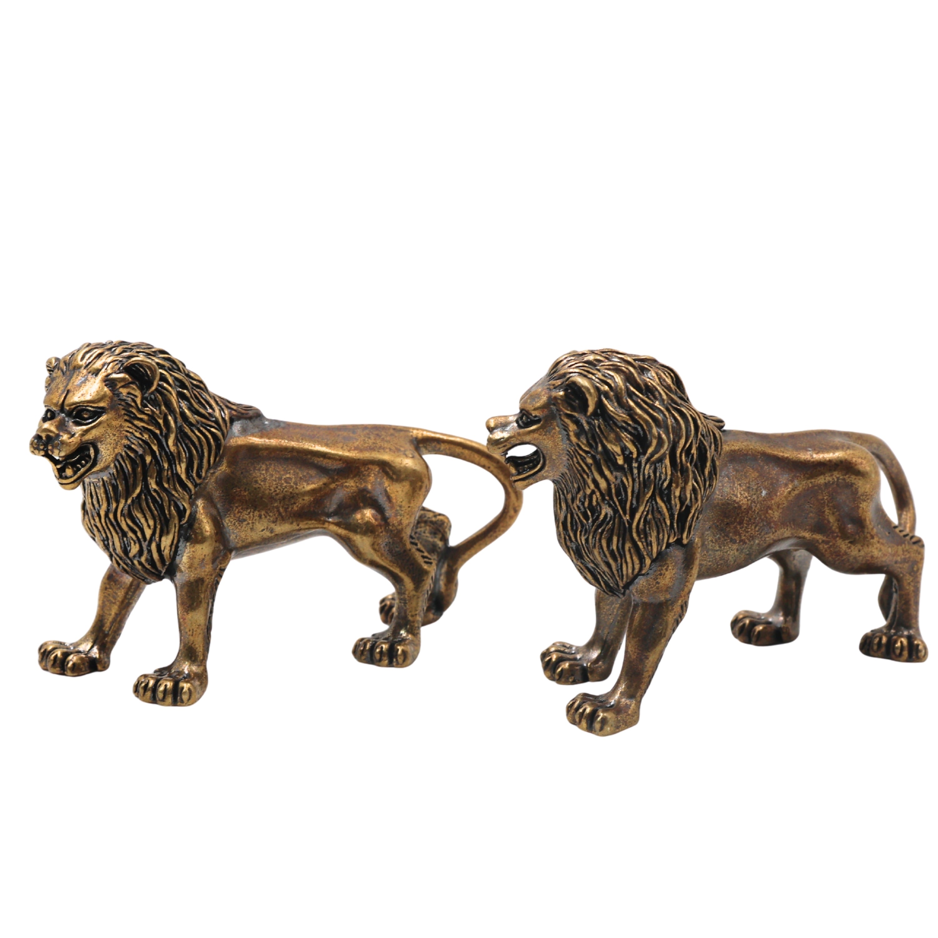 Brass Lion Set of 2 Simha Sculpture Traditional Handcrafted Vastu Pooja Home Decor Gift Statue, Gold, 2 Inch, 1 Piece