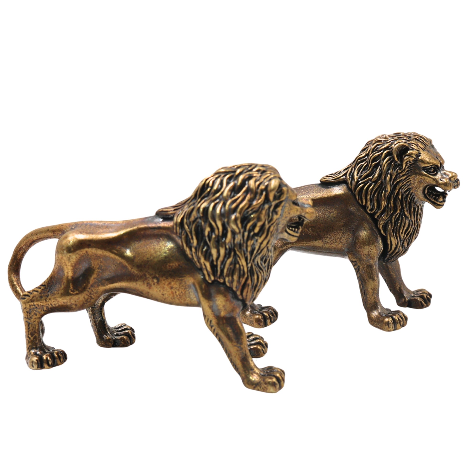 Brass Lion Set of 2 Simha Sculpture Traditional Handcrafted Vastu Pooja Home Decor Gift Statue, Gold, 2 Inch, 1 Piece