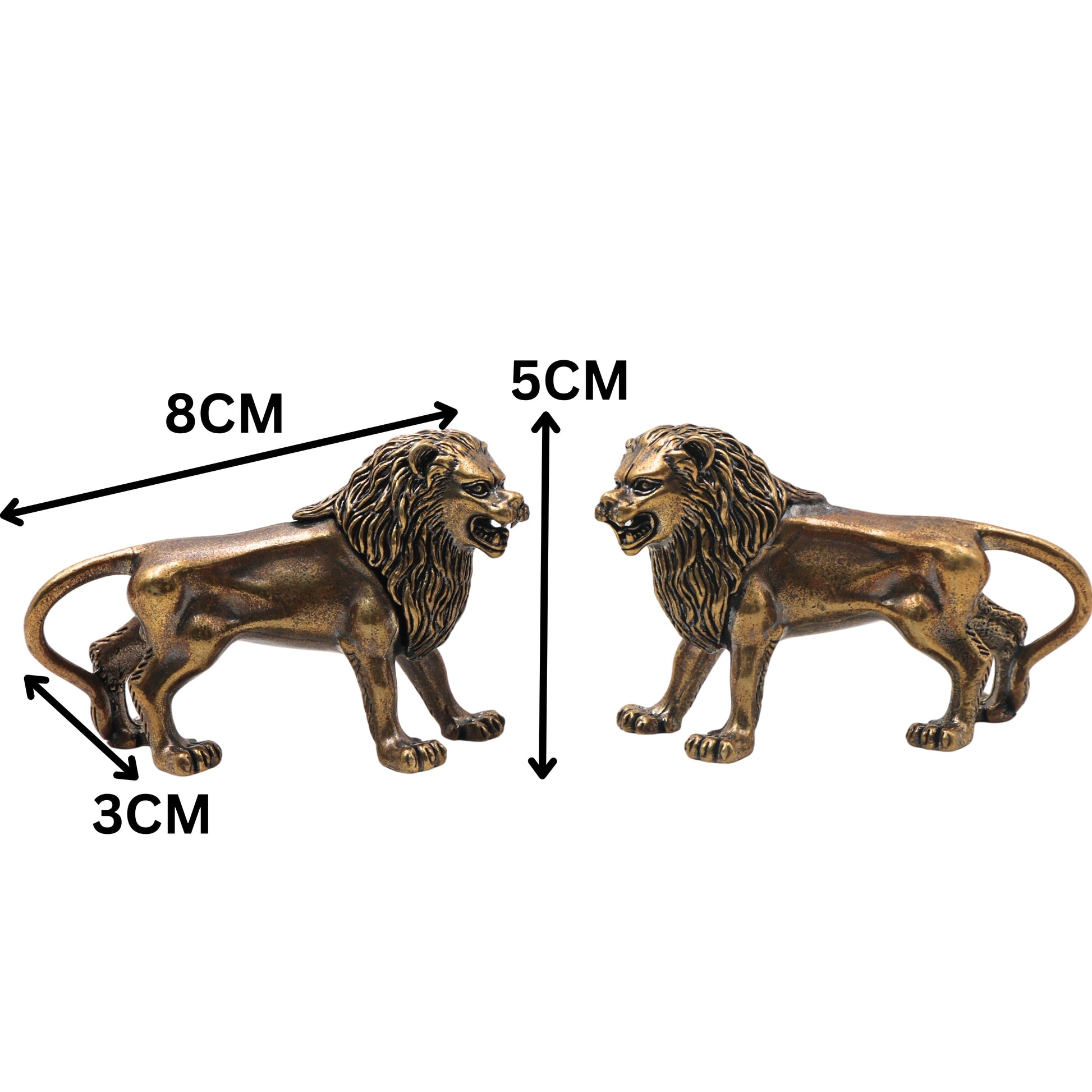 Brass Lion Set of 2 Simha Sculpture Traditional Handcrafted Vastu Pooja Home Decor Gift Statue, Gold, 2 Inch, 1 Piece
