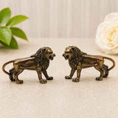 Brass Lion Set of 2 Simha Sculpture Traditional Handcrafted Vastu Pooja Home Decor Gift Statue, Gold, 2 Inch, 1 Piece