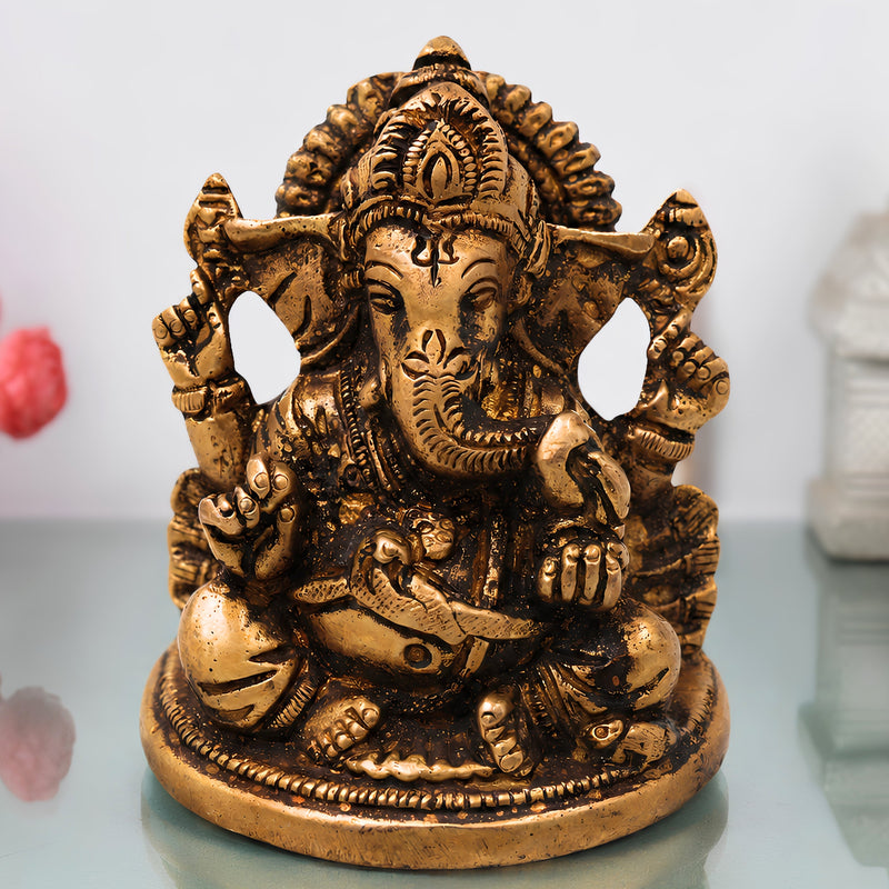 Ganesha Brass Ganesha Ganapati Vinayaka Idol for Pooja Home Decor Gifting, Traditional Handcrafted Chola Murti, Gold, 3 Inch, 1 Piece