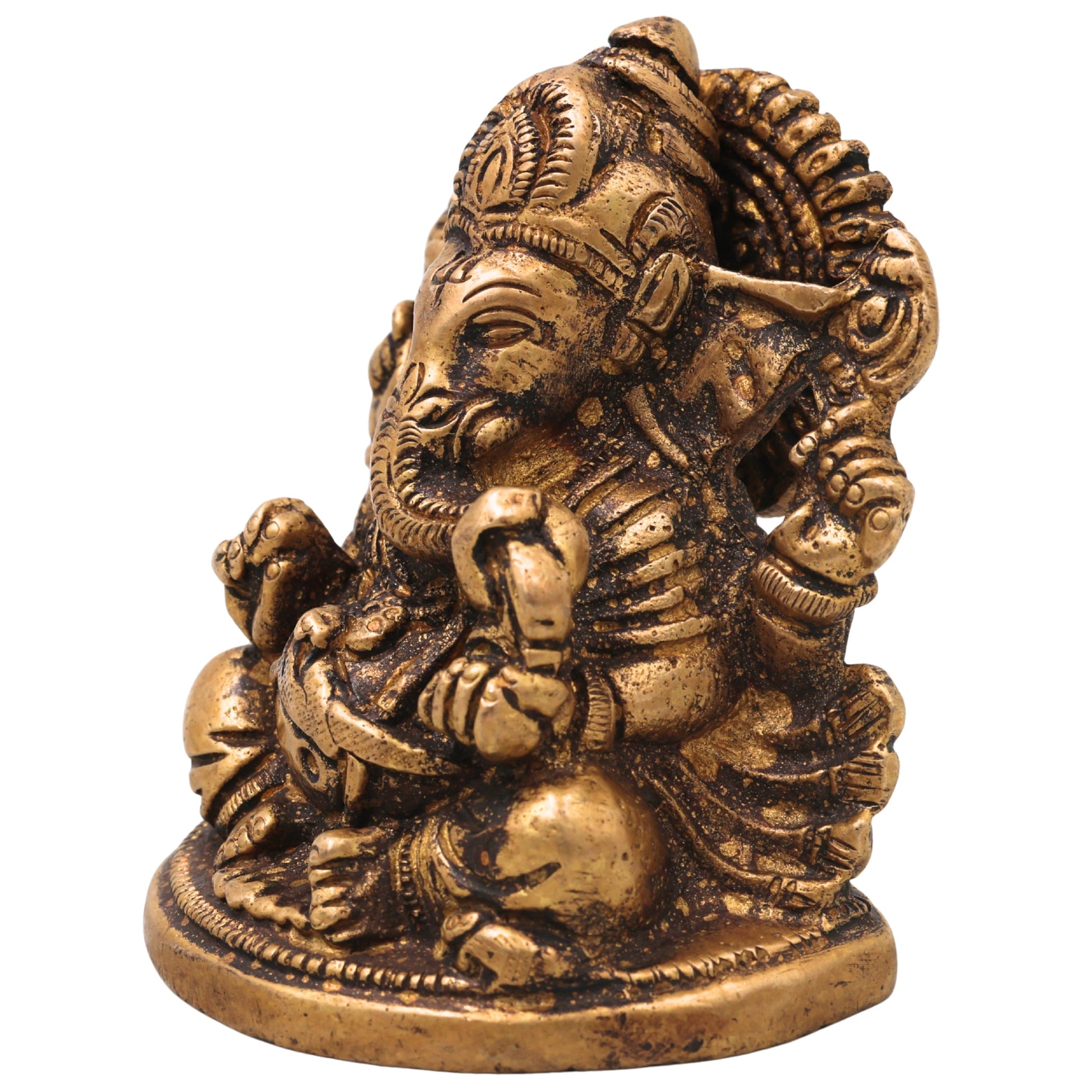 Ganesha Brass Ganesha Ganapati Vinayaka Idol for Pooja Home Decor Gifting, Traditional Handcrafted Chola Murti, Gold, 3 Inch, 1 Piece