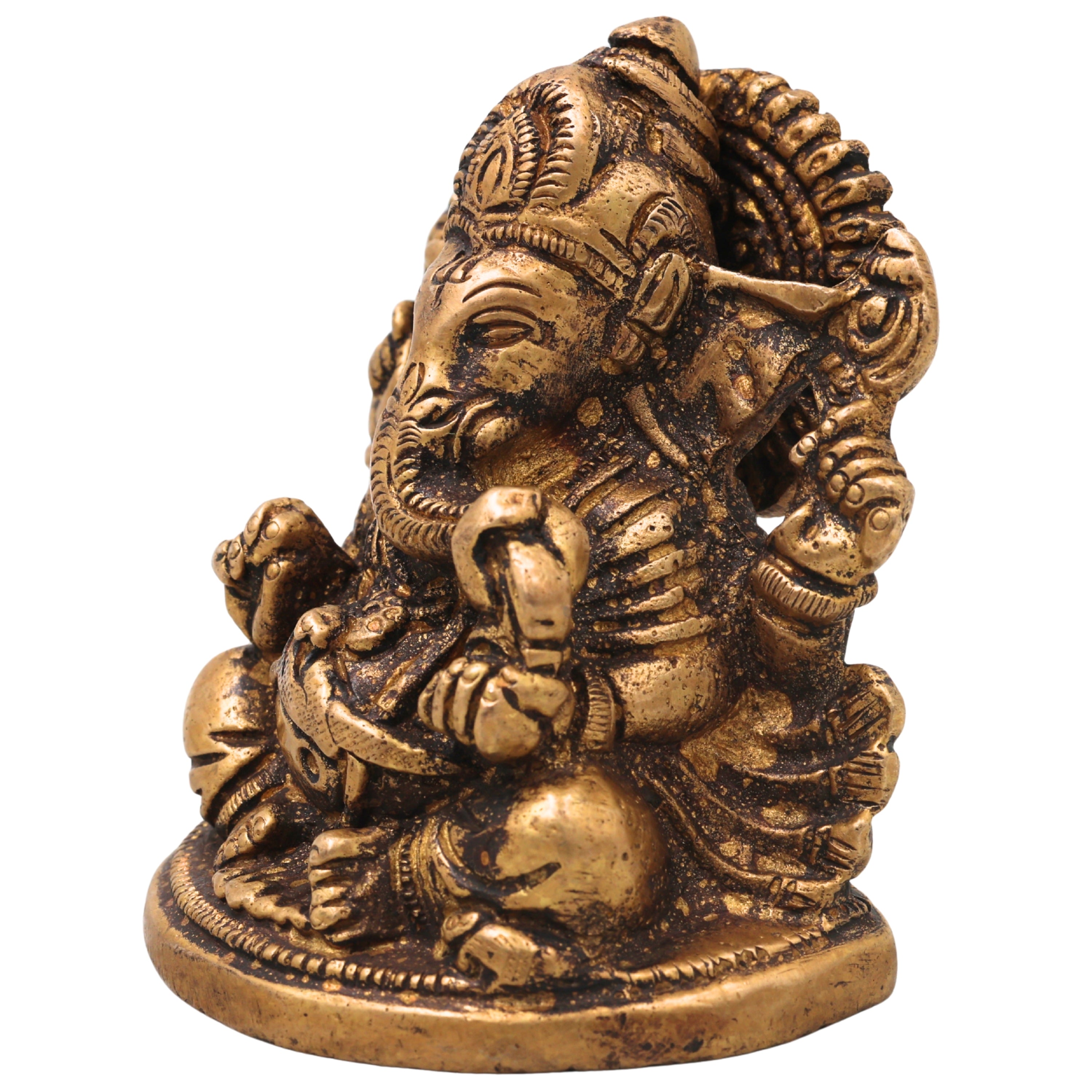 Ganesha Brass Ganesha Ganapati Vinayaka Idol for Pooja Home Decor Gifting, Traditional Handcrafted Chola Murti, Gold, 3 Inch, 1 Piece