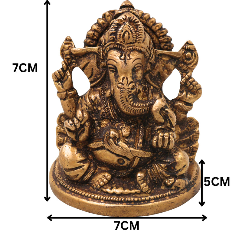 Ganesha Brass Ganesha Ganapati Vinayaka Idol for Pooja Home Decor Gifting, Traditional Handcrafted Chola Murti, Gold, 3 Inch, 1 Piece