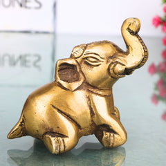 Brass Baby Elephant Idol Bala Gaja Peetal Figurine for Vastu Pooja Home Decor Traditional Handcrafted Gift, Gold, 2.5 Inch, 1 Piece