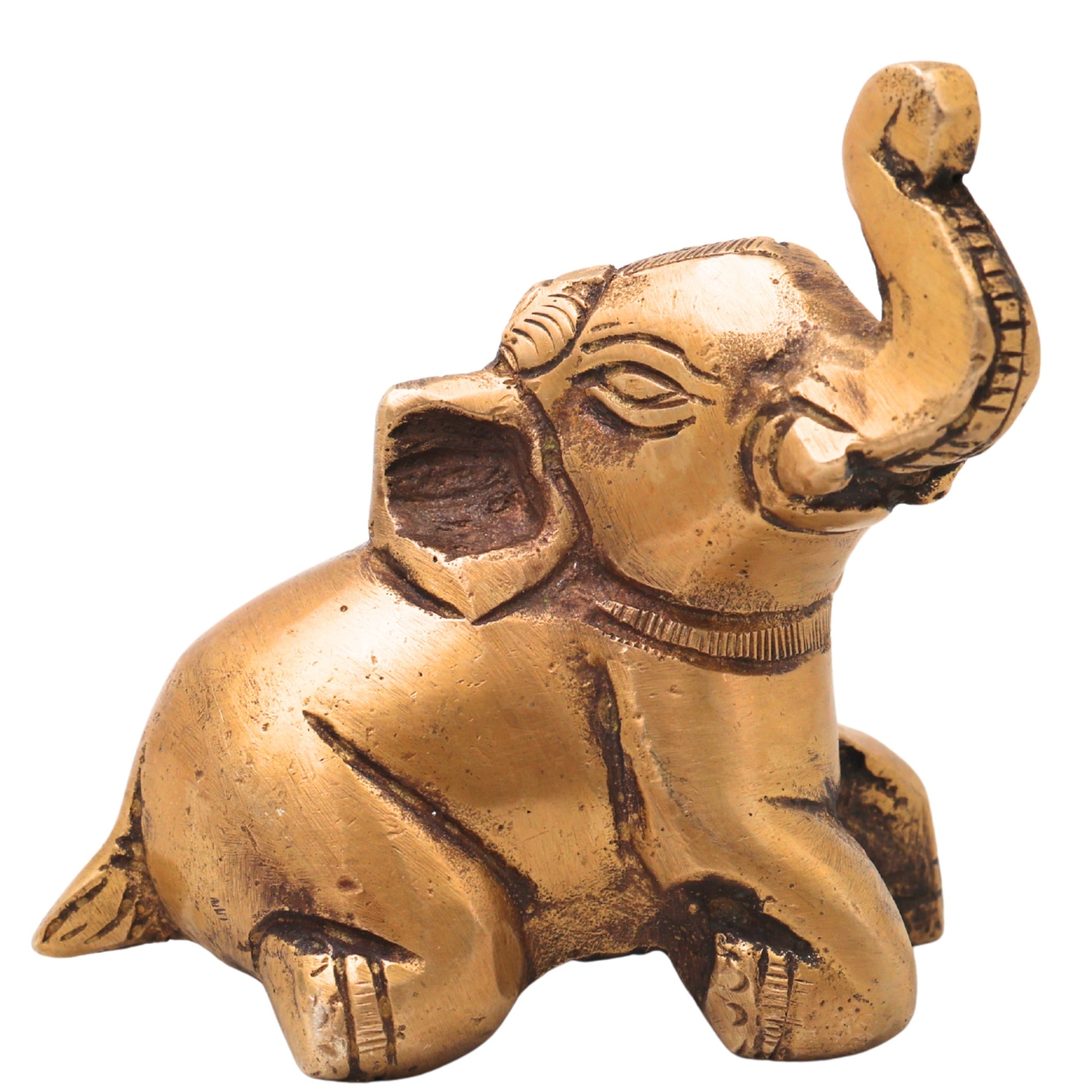 Brass Baby Elephant Idol Bala Gaja Peetal Figurine for Vastu Pooja Home Decor Traditional Handcrafted Gift, Gold, 2.5 Inch, 1 Piece