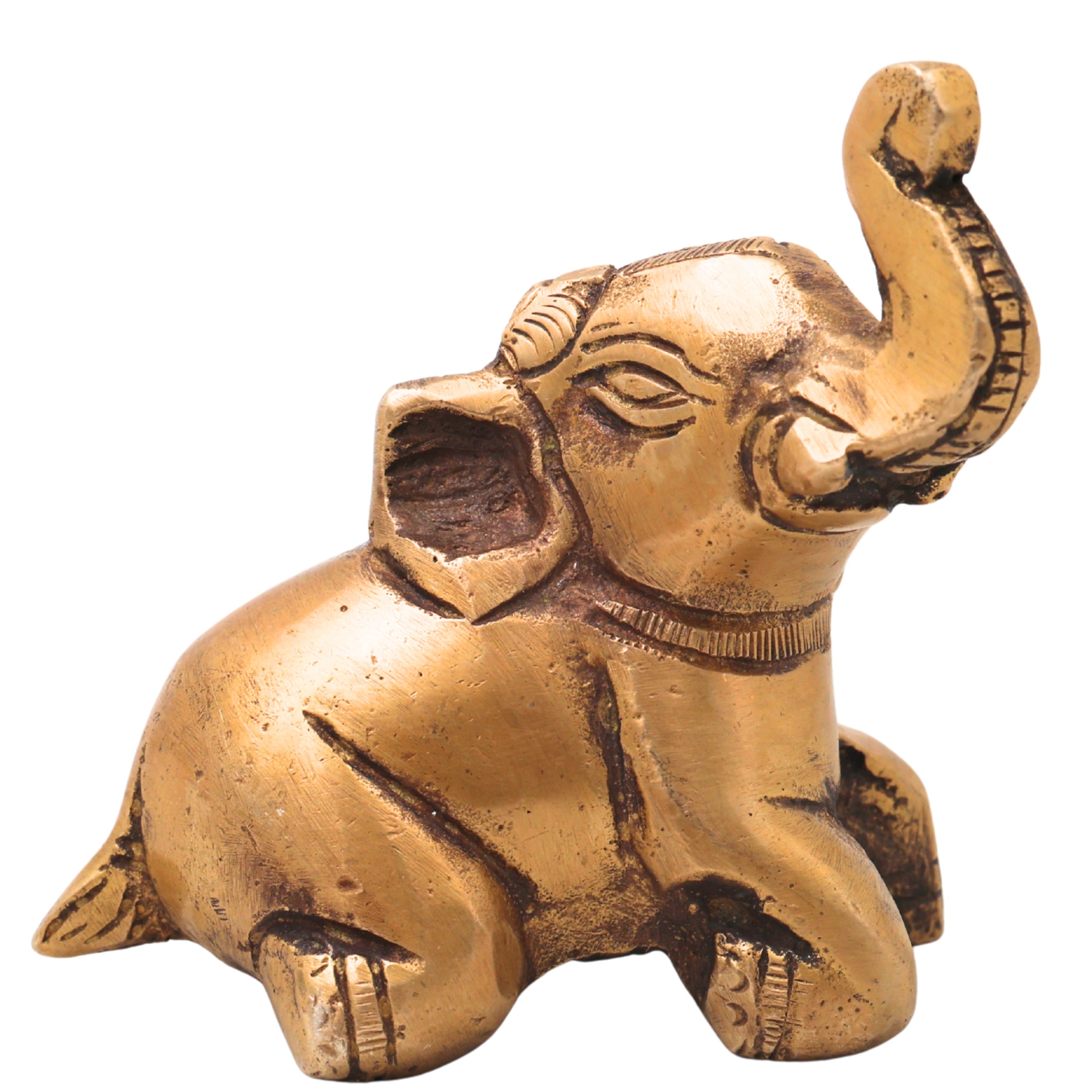 Brass Baby Elephant Idol Bala Gaja Peetal Figurine for Vastu Pooja Home Decor Traditional Handcrafted Gift, Gold, 2.5 Inch, 1 Piece
