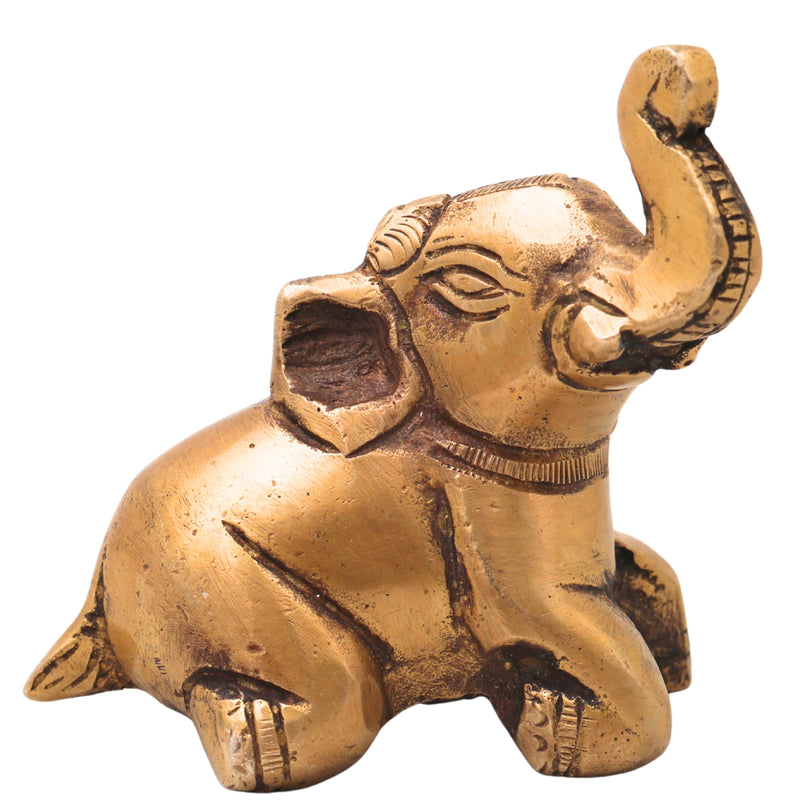Brass Baby Elephant Idol Bala Gaja Peetal Figurine for Vastu Pooja Home Decor Traditional Handcrafted Gift, Gold, 2.5 Inch, 1 Piece