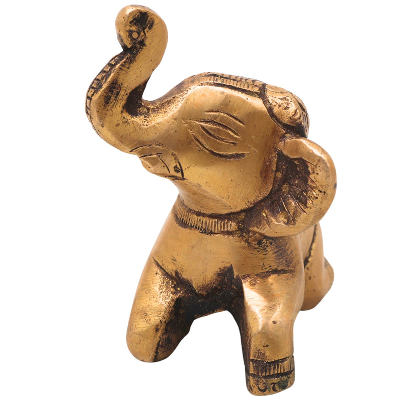 Brass Baby Elephant Idol Bala Gaja Peetal Figurine for Vastu Pooja Home Decor Traditional Handcrafted Gift, Gold, 2.5 Inch, 1 Piece
