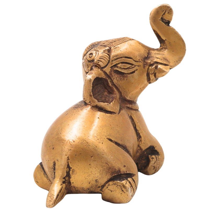 Brass Baby Elephant Idol Bala Gaja Peetal Figurine for Vastu Pooja Home Decor Traditional Handcrafted Gift, Gold, 2.5 Inch, 1 Piece