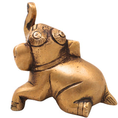 Brass Baby Elephant Idol Bala Gaja Peetal Figurine for Vastu Pooja Home Decor Traditional Handcrafted Gift, Gold, 2.5 Inch, 1 Piece