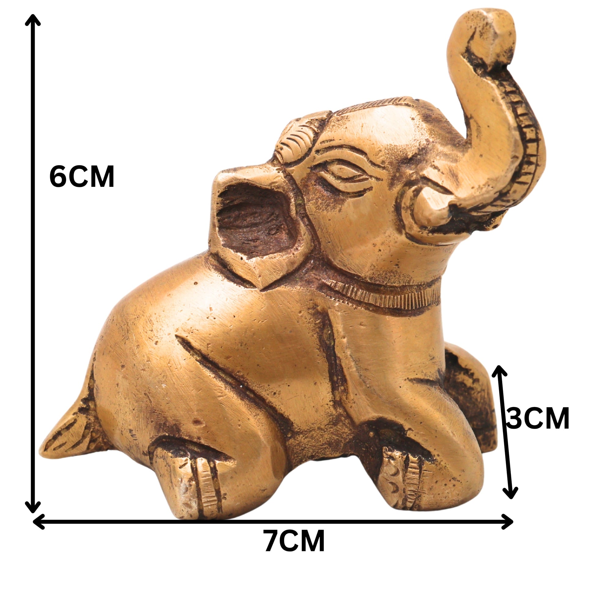 Brass Baby Elephant Idol Bala Gaja Peetal Figurine for Vastu Pooja Home Decor Traditional Handcrafted Gift, Gold, 2.5 Inch, 1 Piece