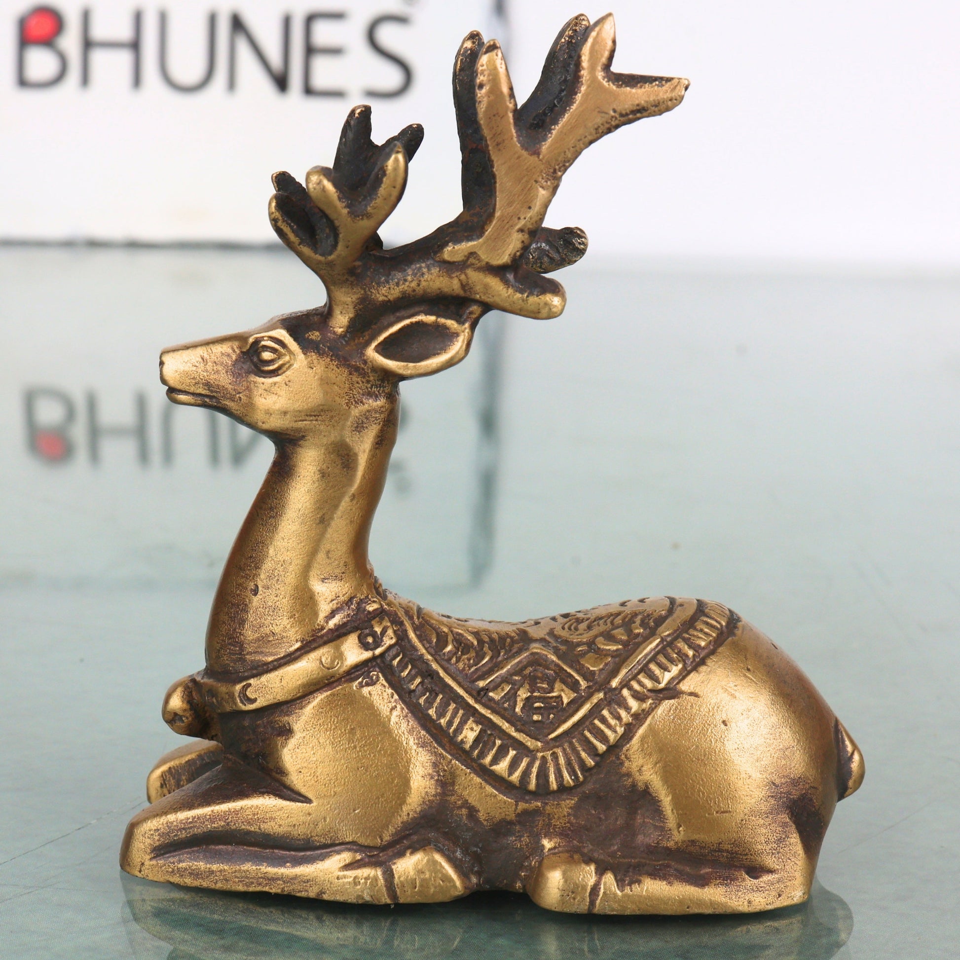 Brass Deer Statue Handcrafted Traditional Mriga Sculpture for Vastu Pooja Home Decor & Gifting, Gold, 3 Inch, 1 Piece